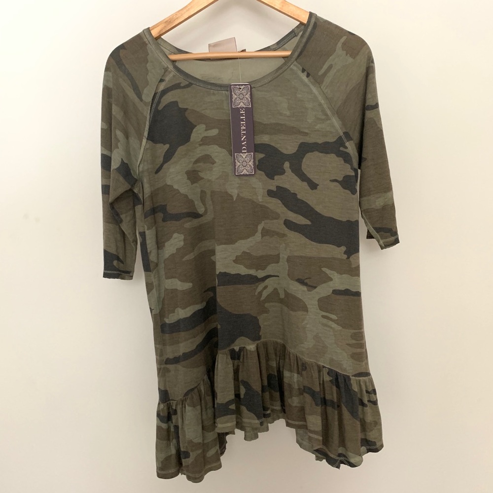 Dantelle Anthropologie NWT Tunic Camo Ruffle Top